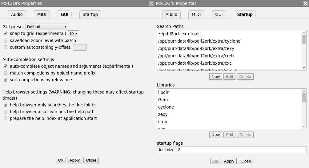 Figure 3: GUI and Startup options.