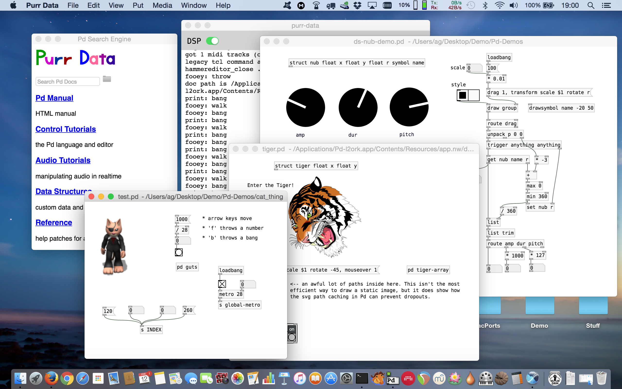 Purr Data running on macOS.